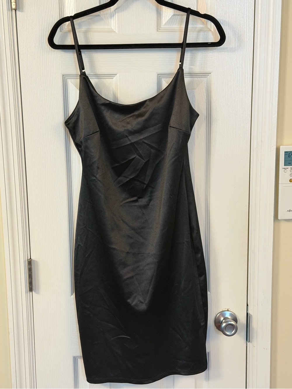 Windsor Black Satin Cowl Neck Mini Dress Large Bodycon Cocktail Slip